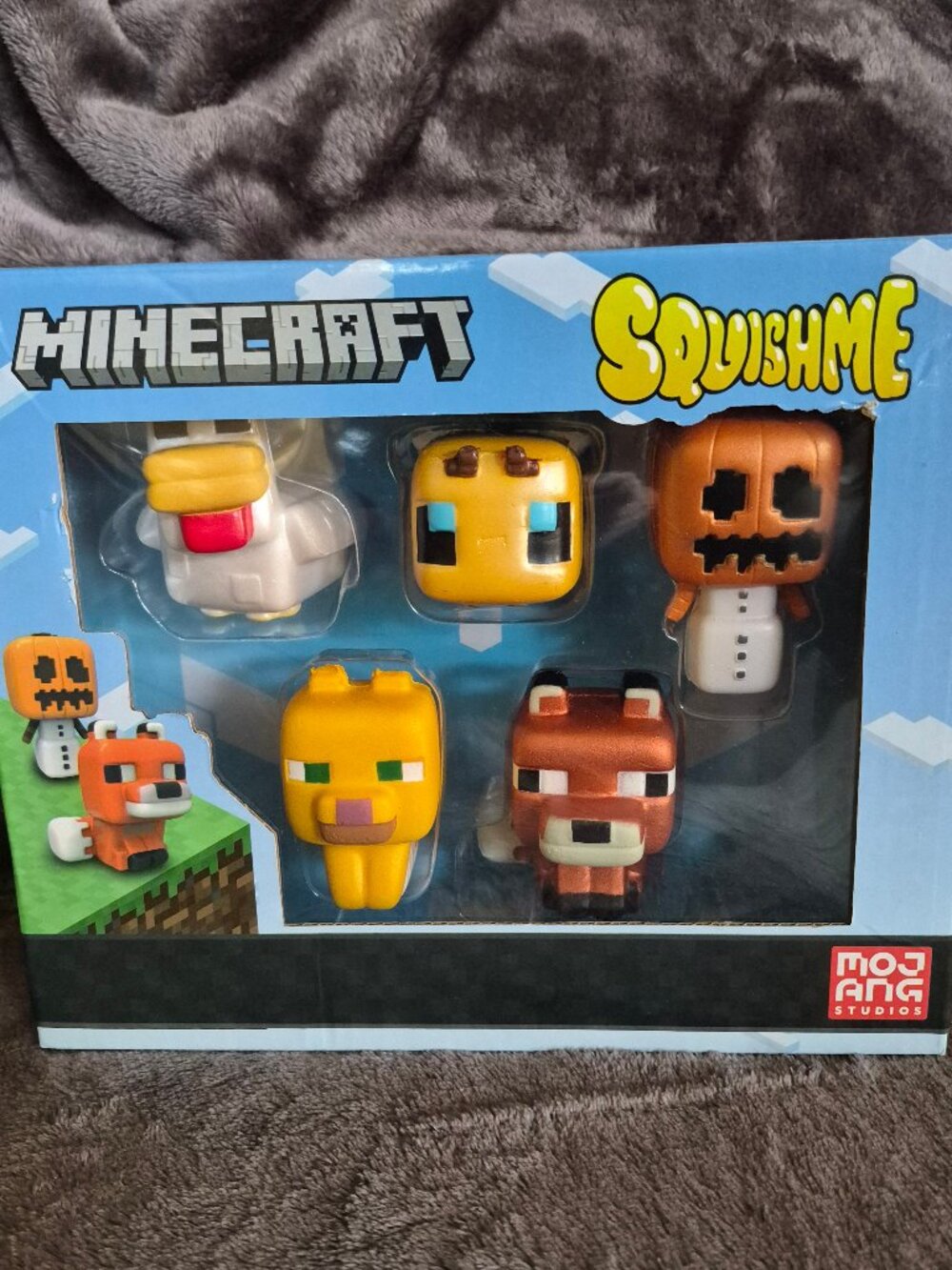 Minecraft Metallic SquishMe Collector Set Lot 5 Fox Snowman Bee Chicken Ocelot